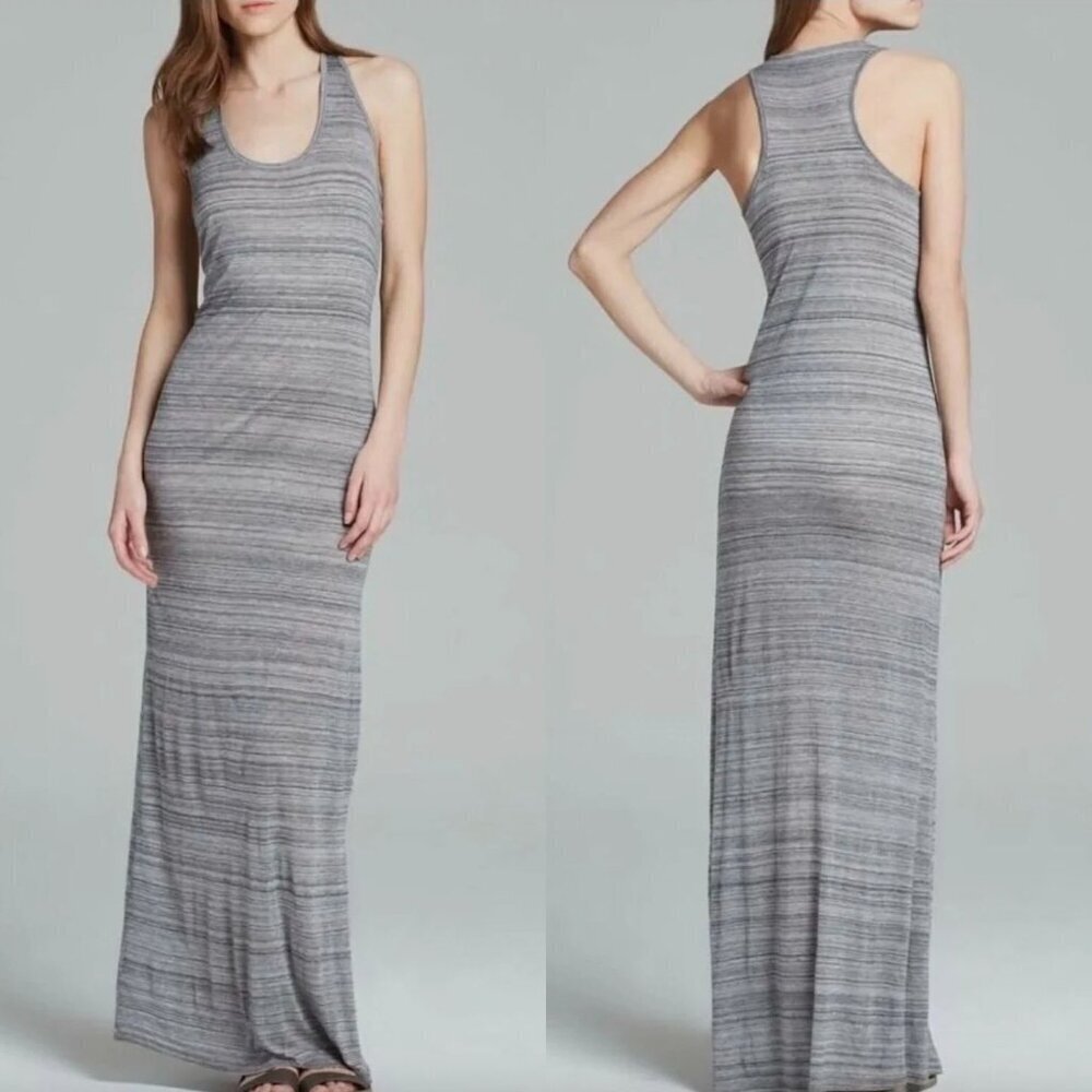 Vince Heathered Grey Lightweight Soft Jersey Racerback Scoop Neck Maxi Dress